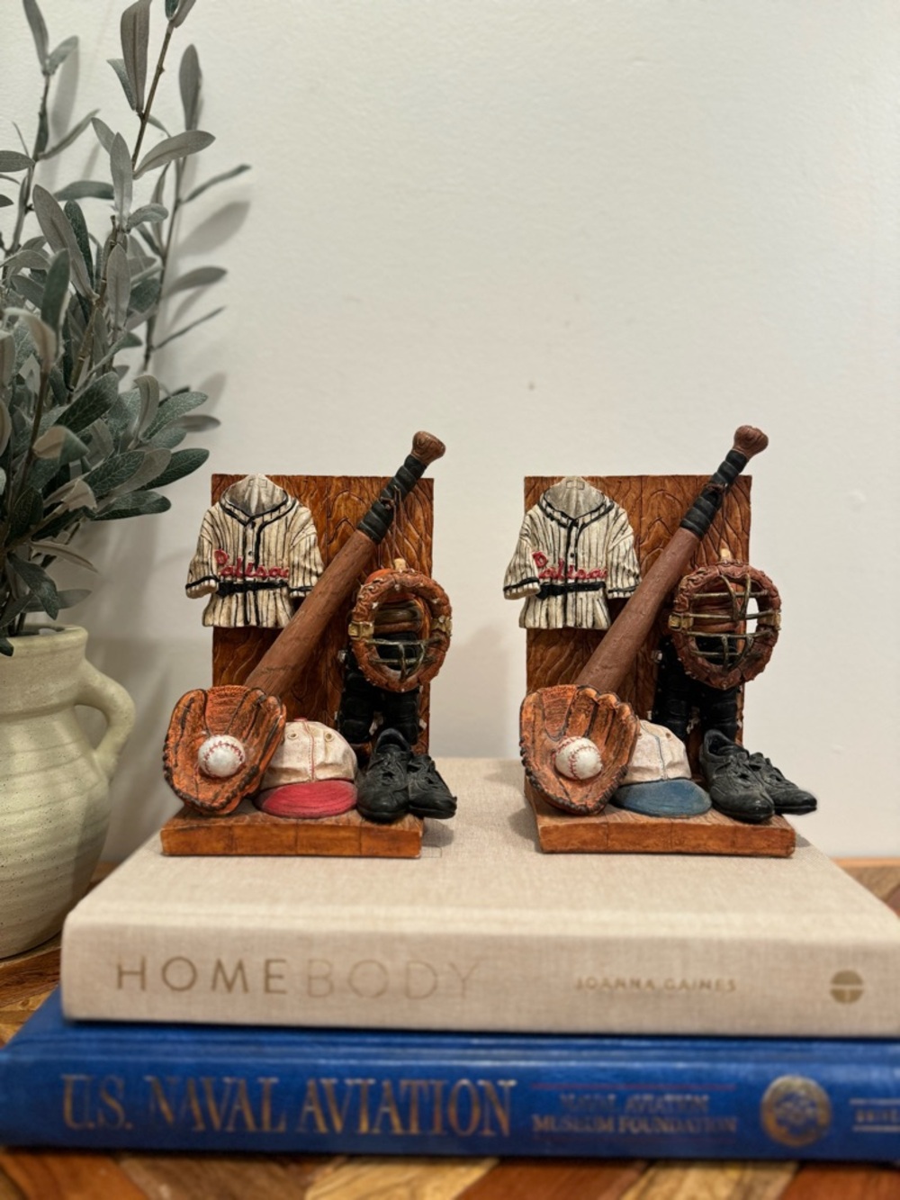 Vintage Baseball Bookends - Brown and Tan